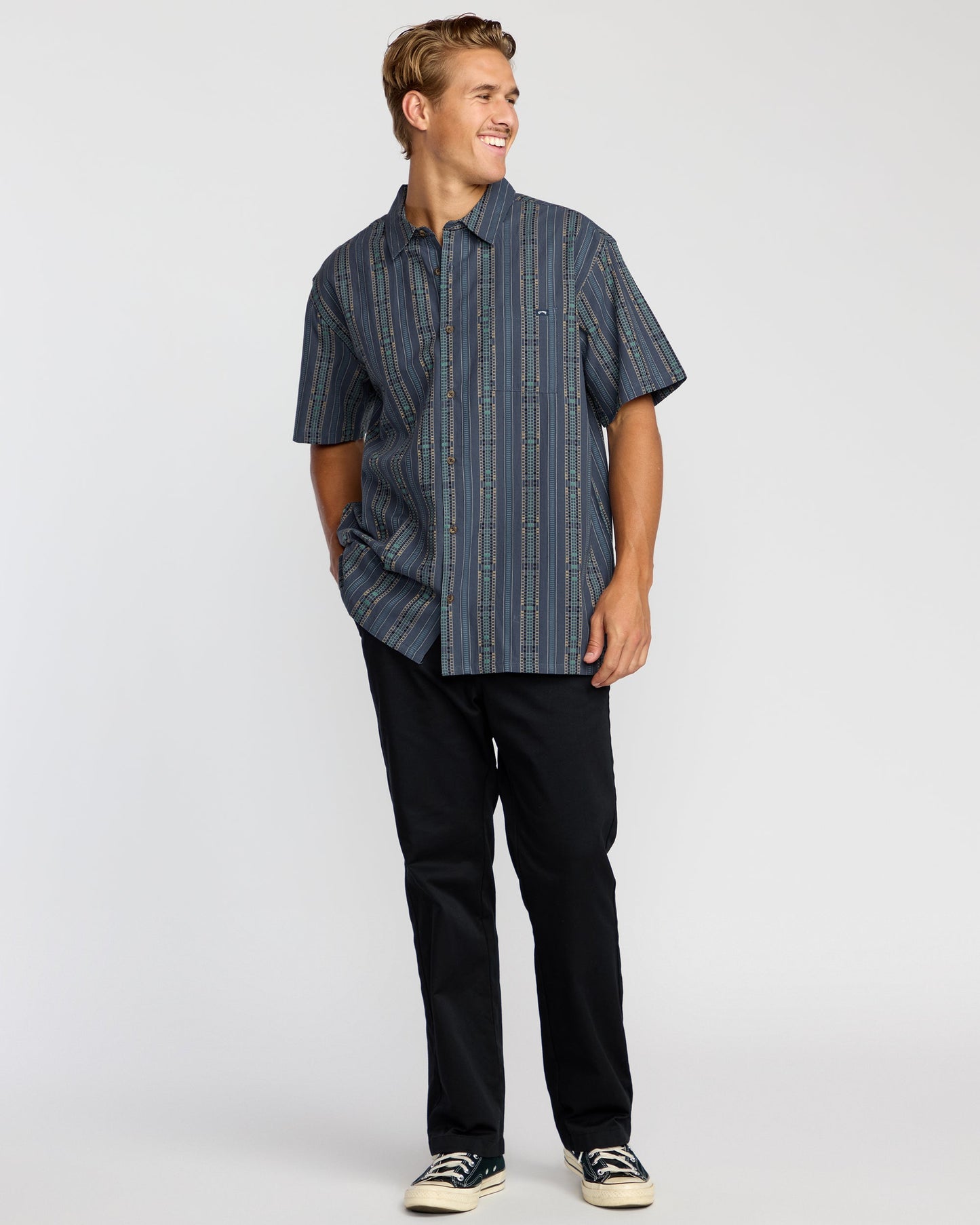 Sundays Jacquard Short Sleeve Shirt - Dark Navy