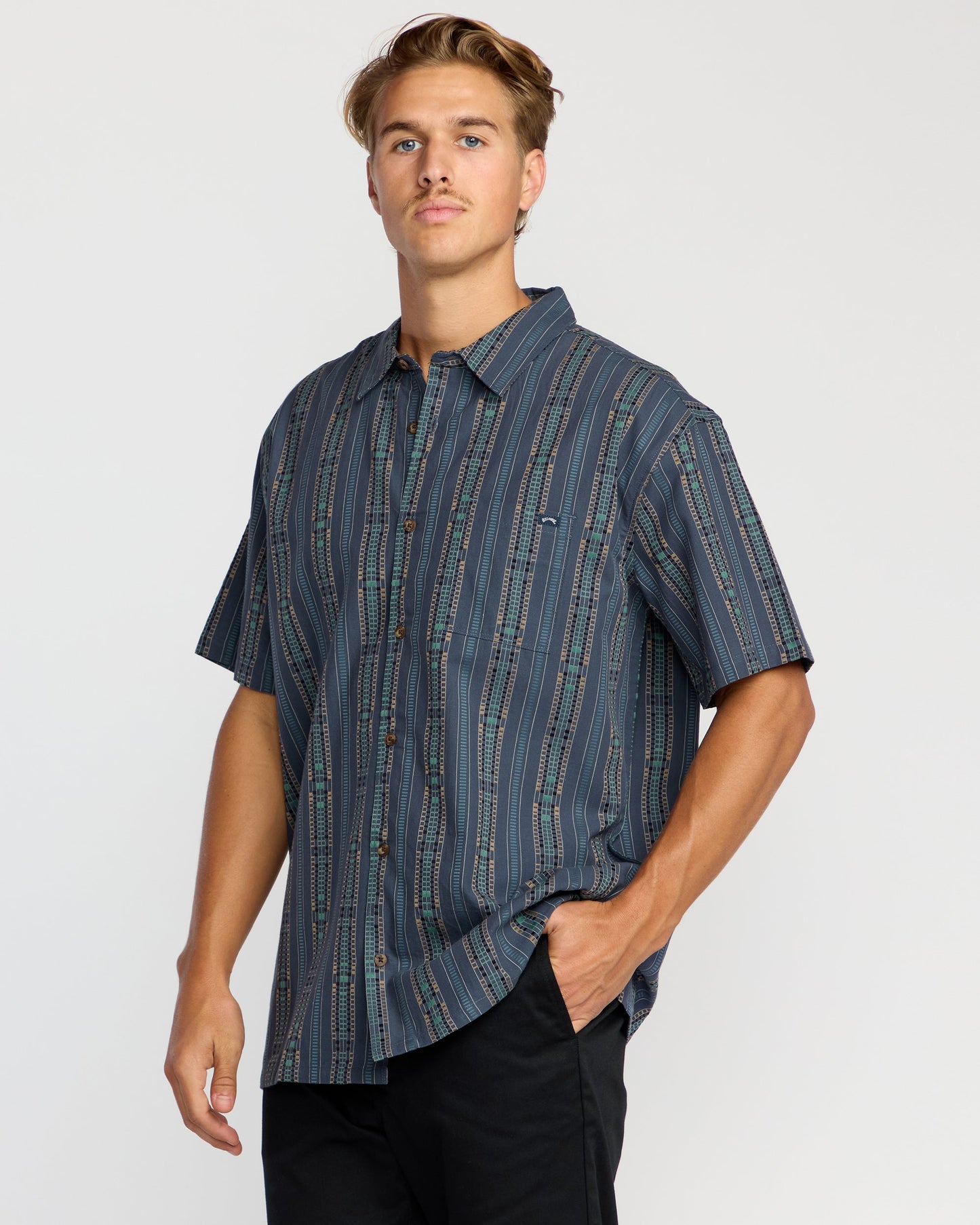 Sundays Jacquard Short Sleeve Shirt - Dark Navy