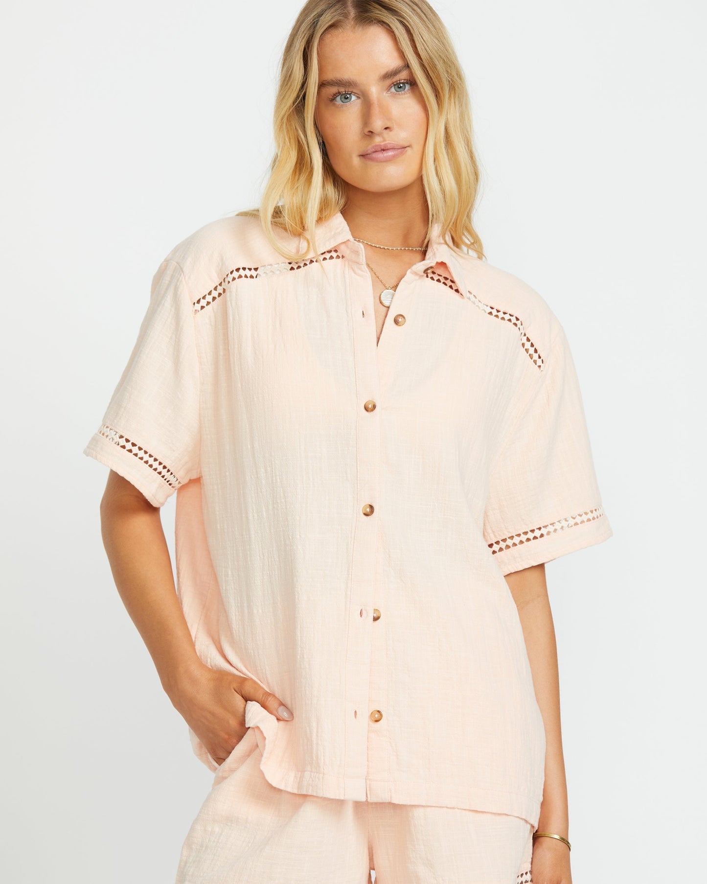 Summers End Short Sleeve Shirt - Soft Peach