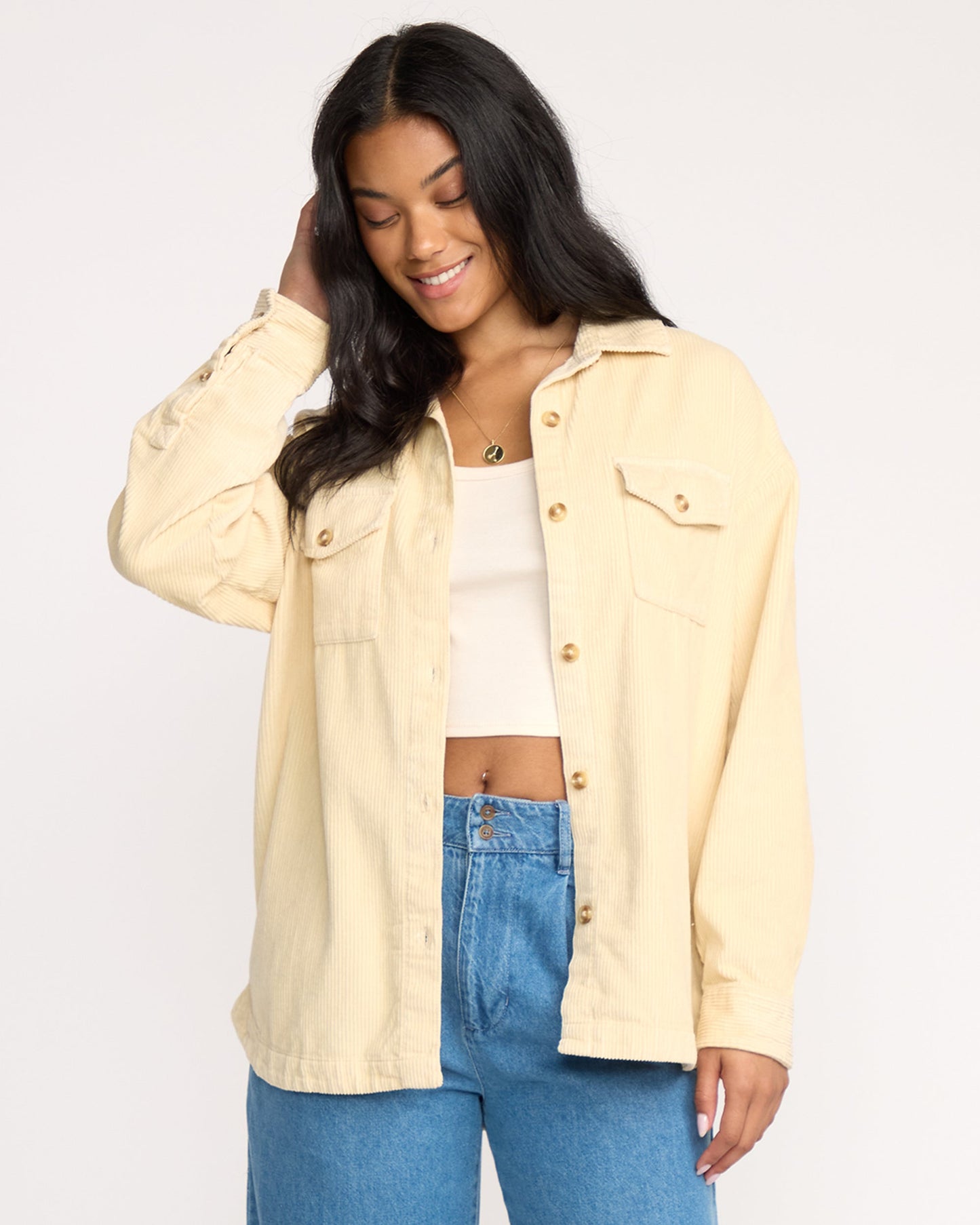 Fadeaway Long Sleeve Shacket - Whitecap