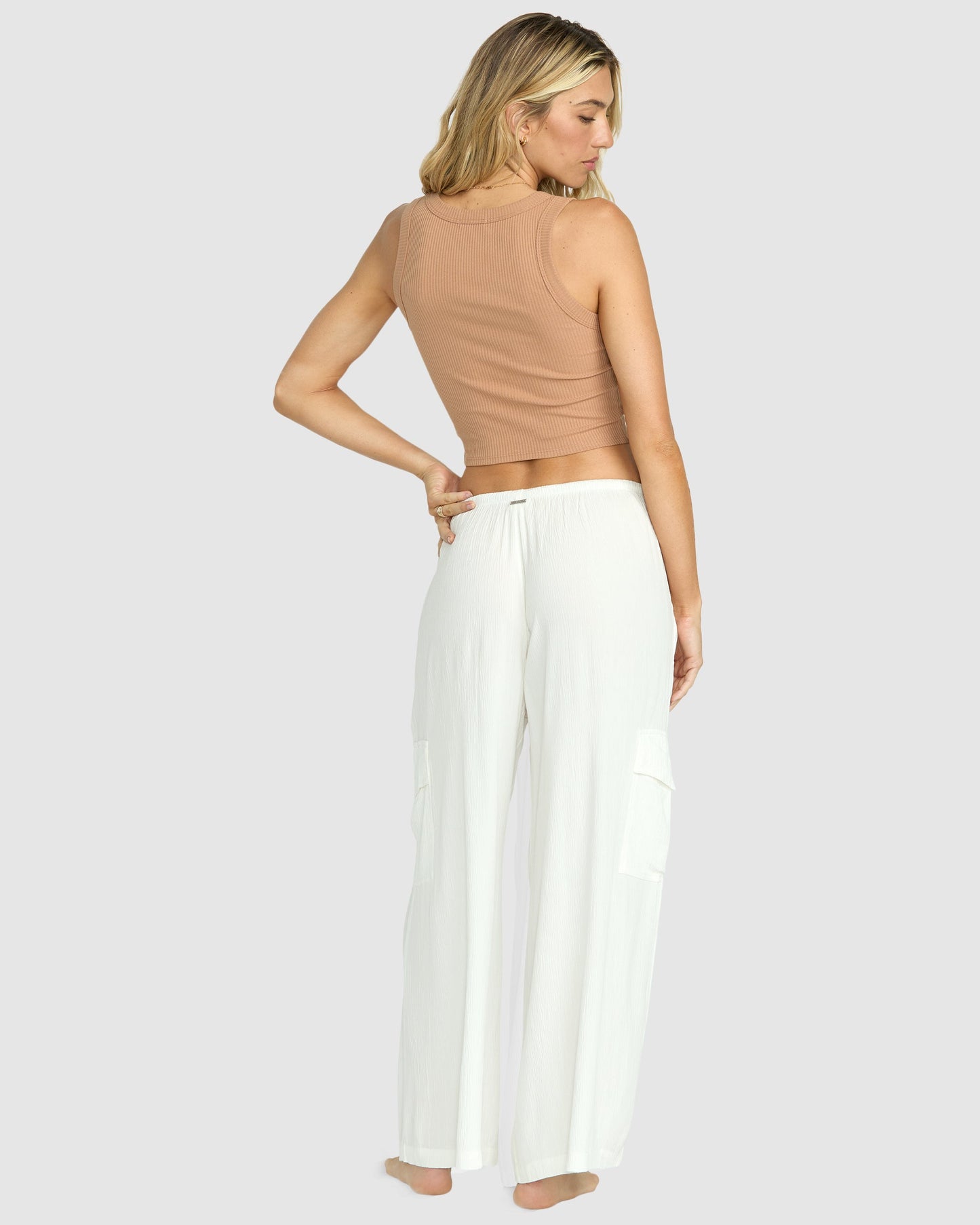 Beach Babe Cargo Elastic Waist Pants - Salt Crystal