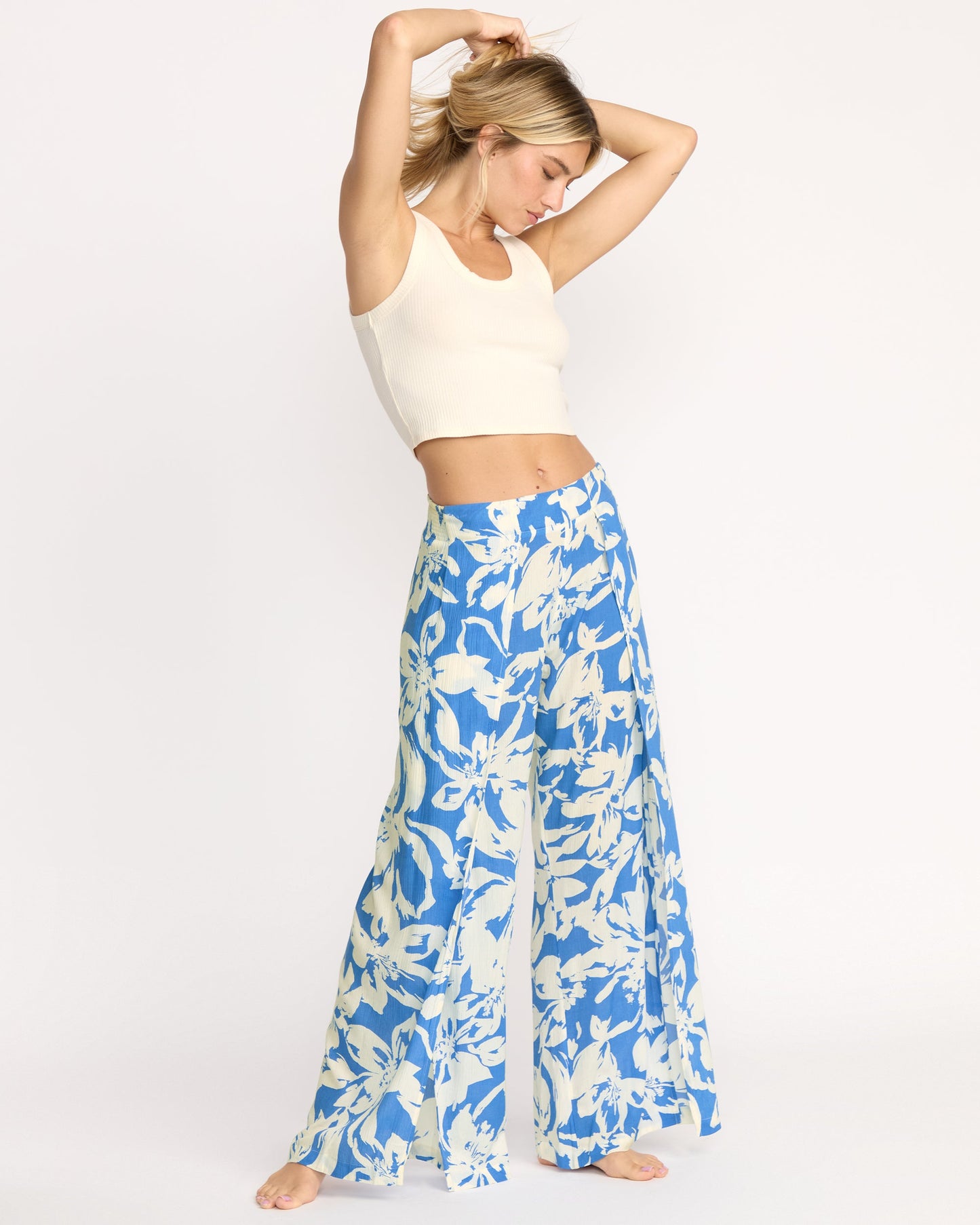 Split Spirit Elastic Waist Pants - True Blue