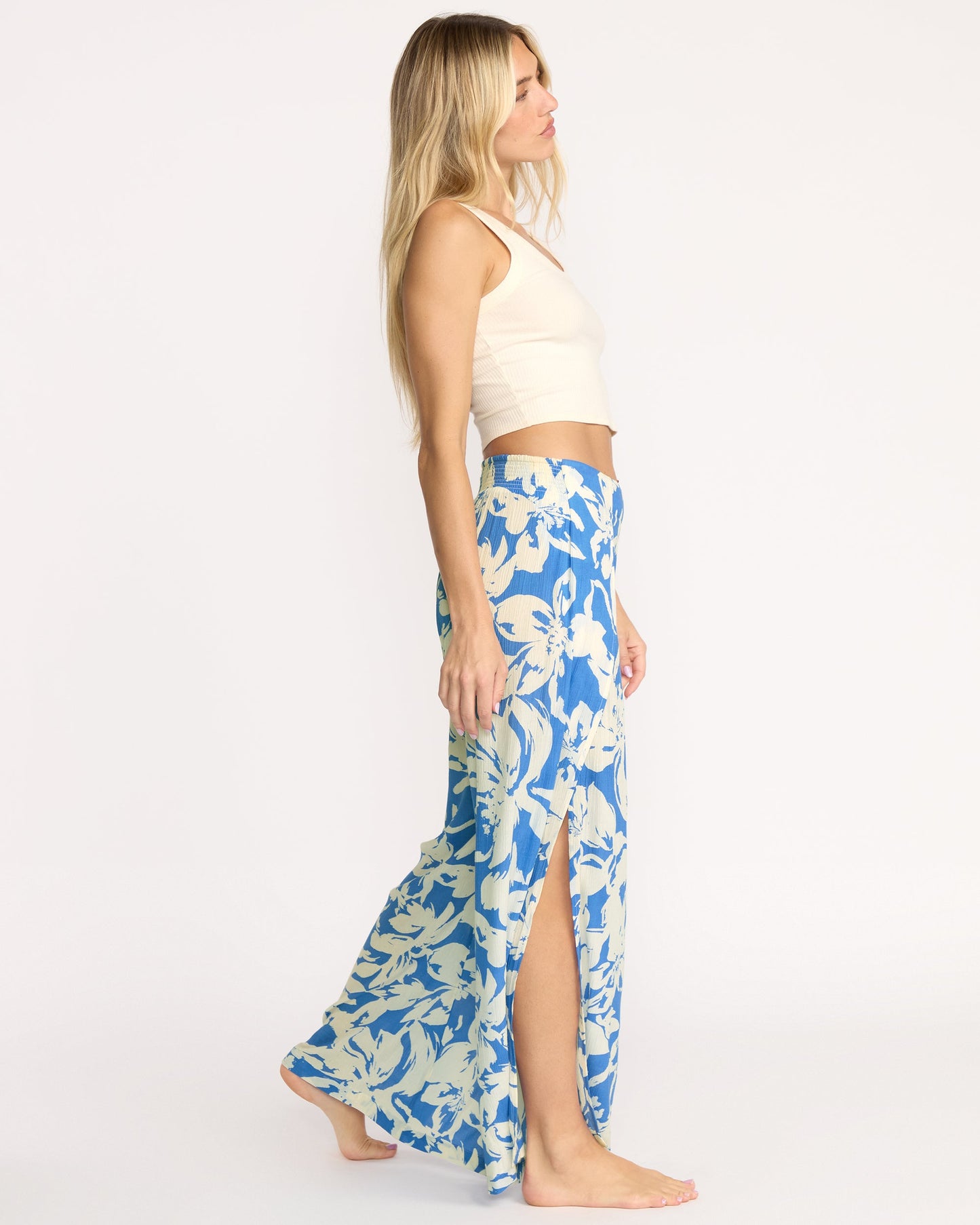 Split Spirit Elastic Waist Pants - True Blue