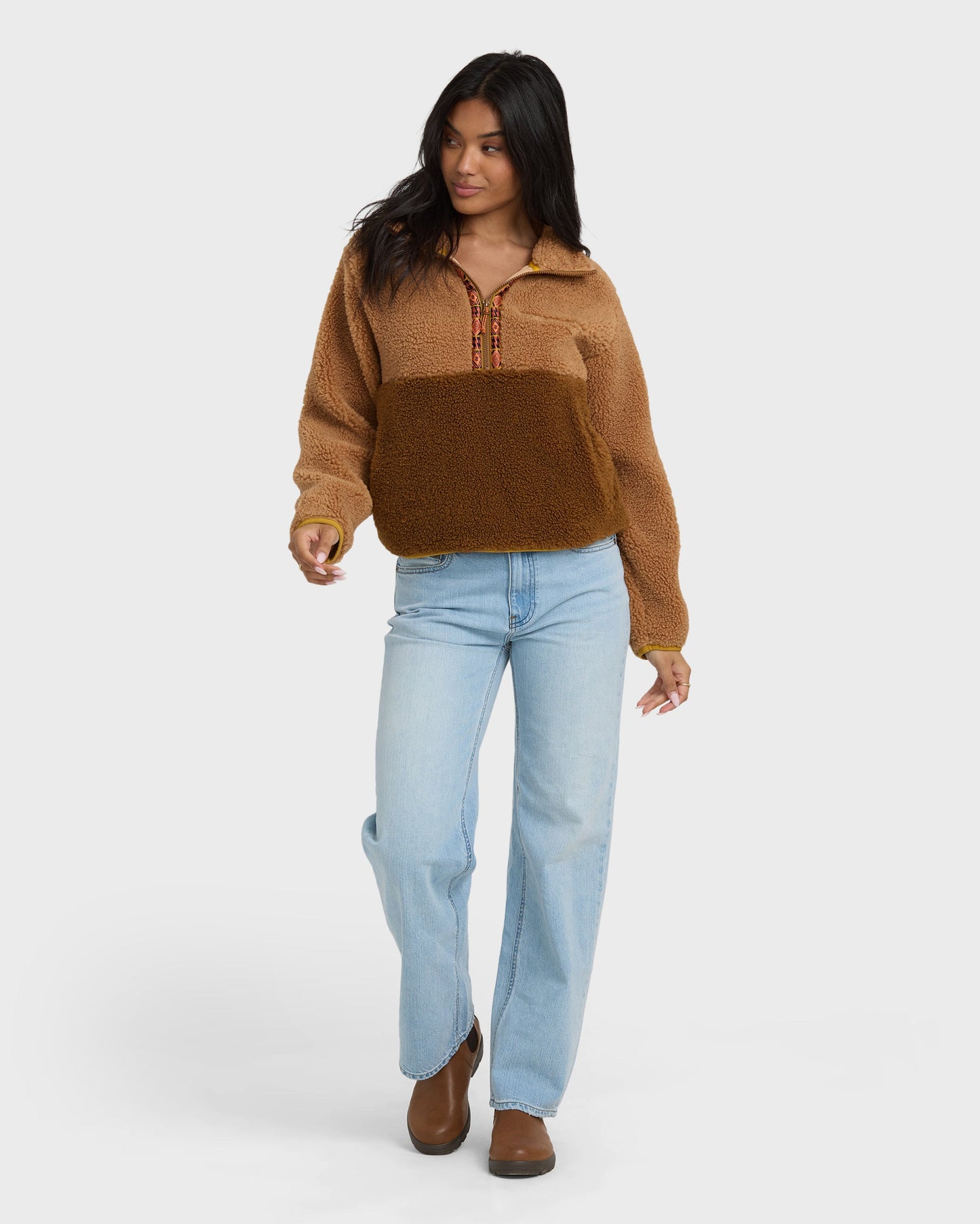 Horizon Mock Neck Half Zip Sweatshirt - Truffle