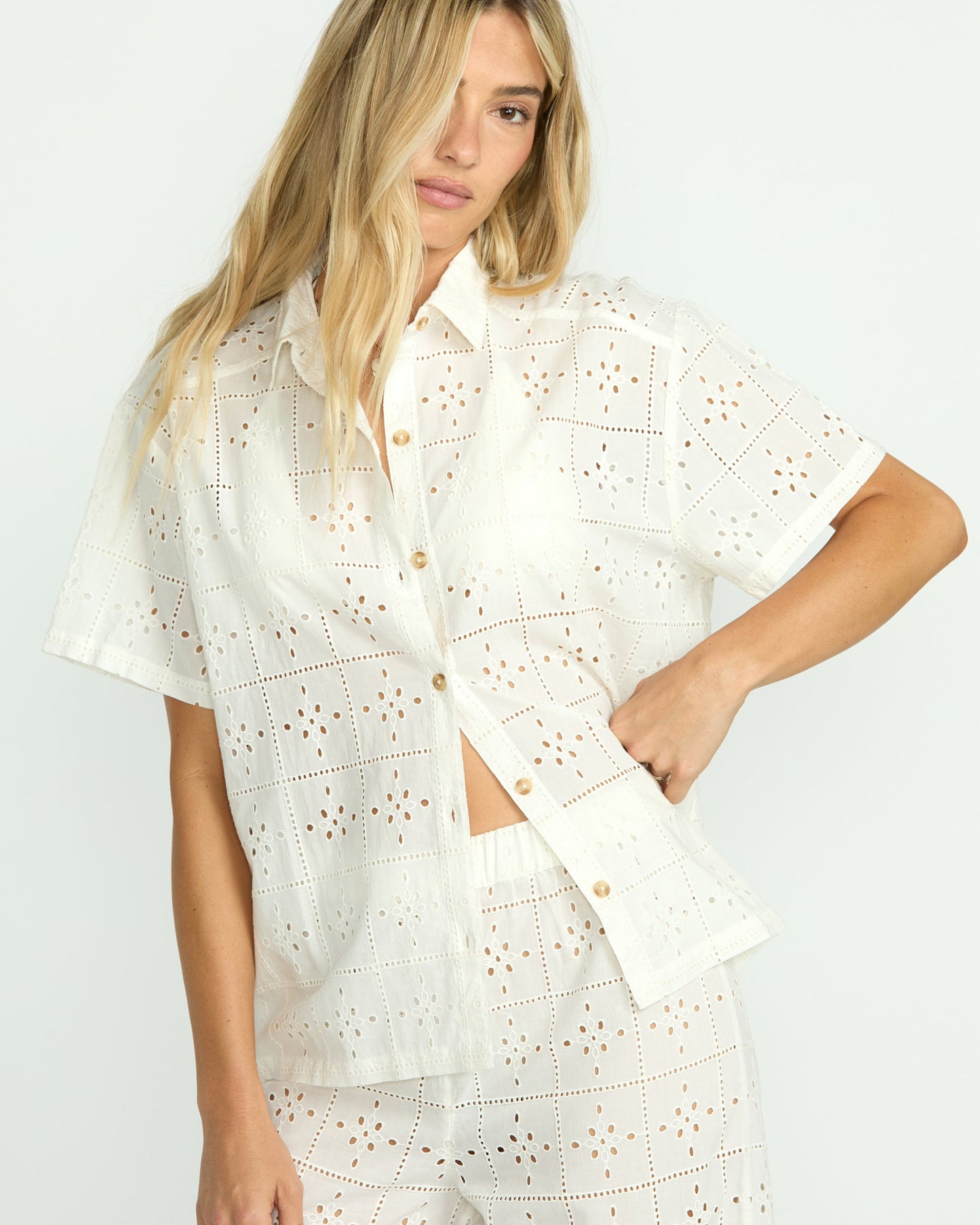 Eyelet Crush Beach Coverup Top - Salt Crystal
