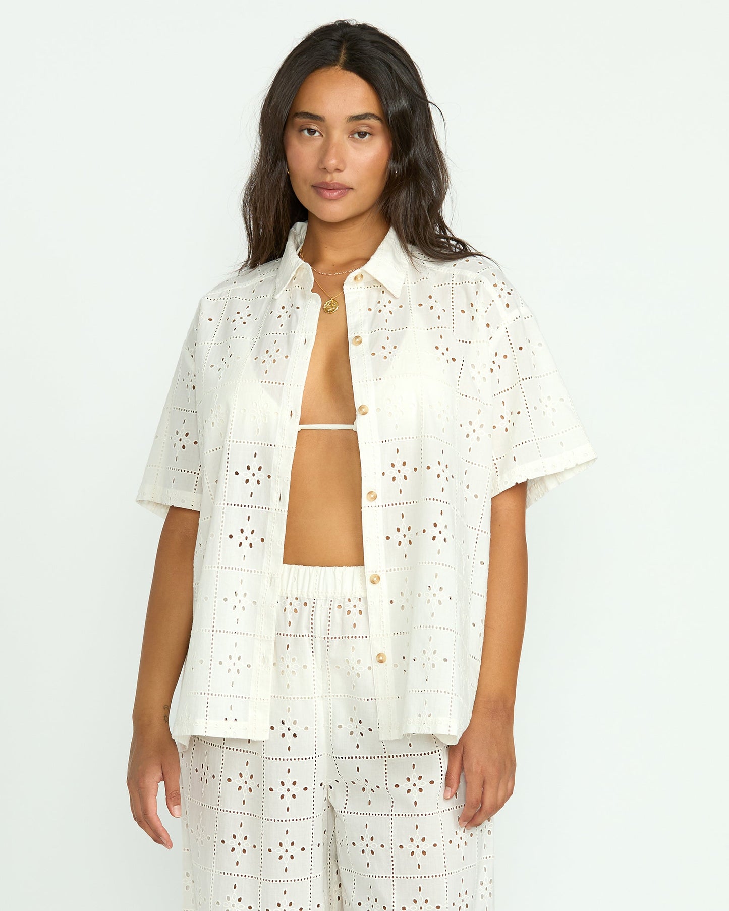 Eyelet Crush Beach Coverup Top - Salt Crystal