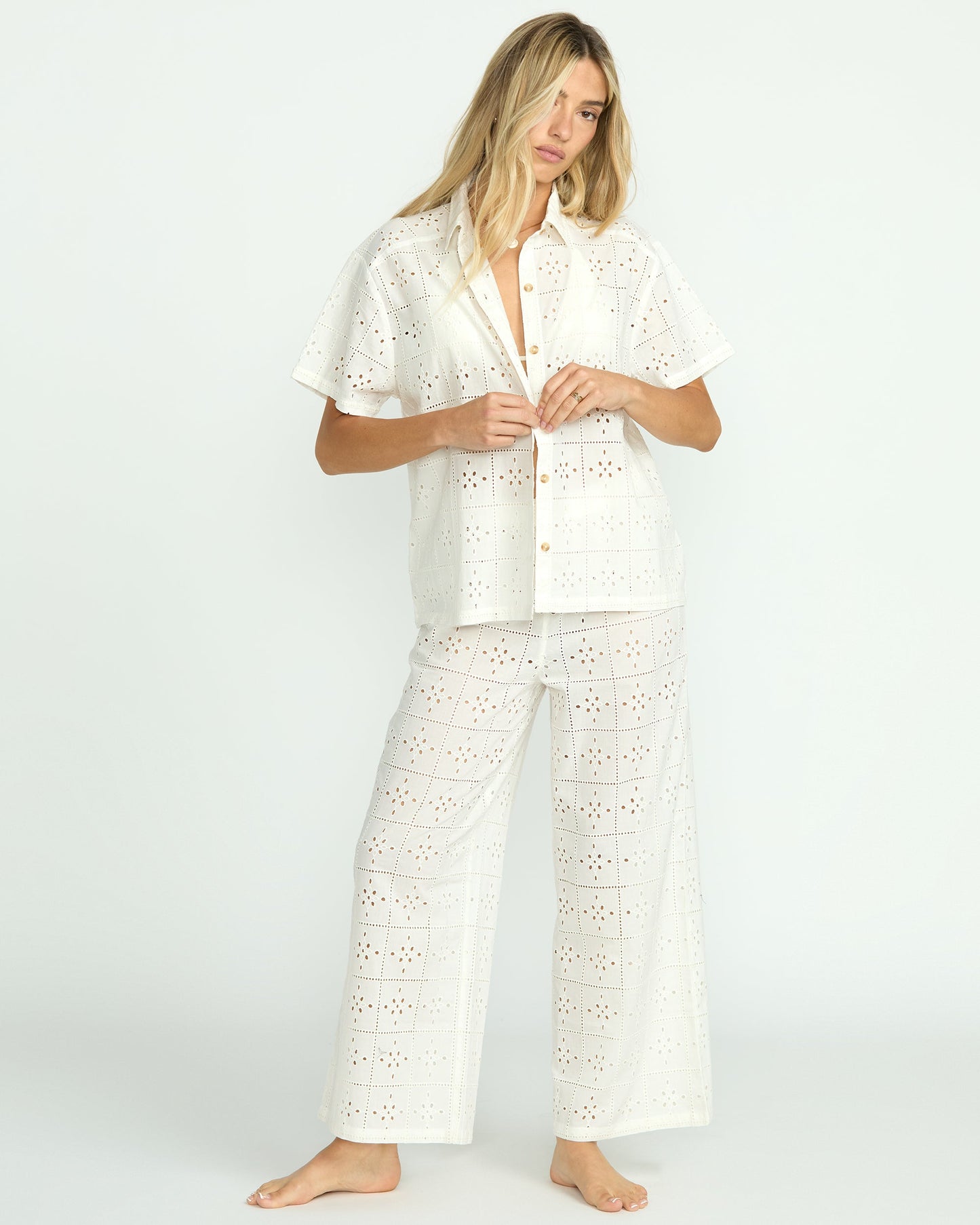 Eyelet Crush Beach Coverup Top - Salt Crystal