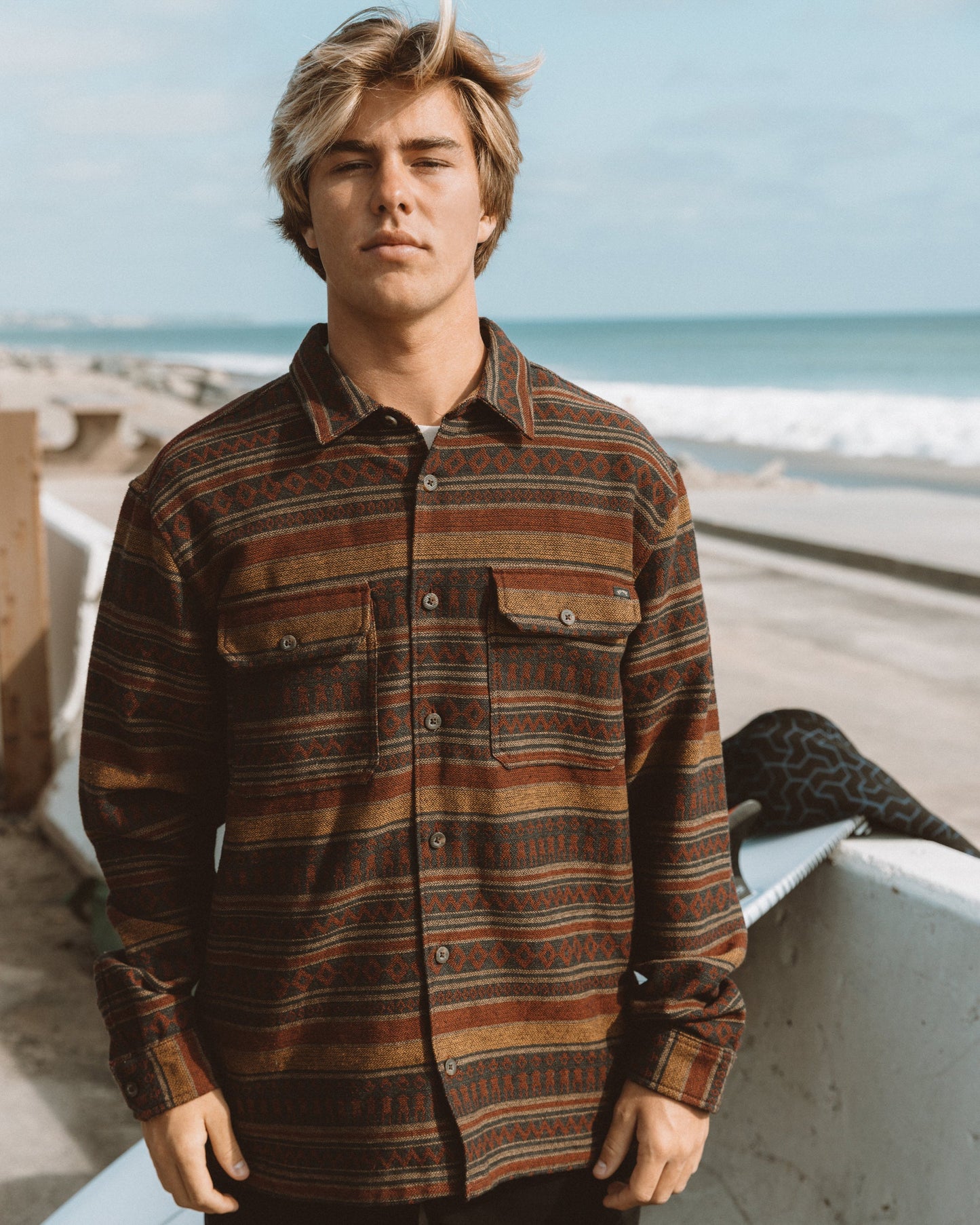 Offshore Jacquard Long Sleeve Flannel Shirt - Brick