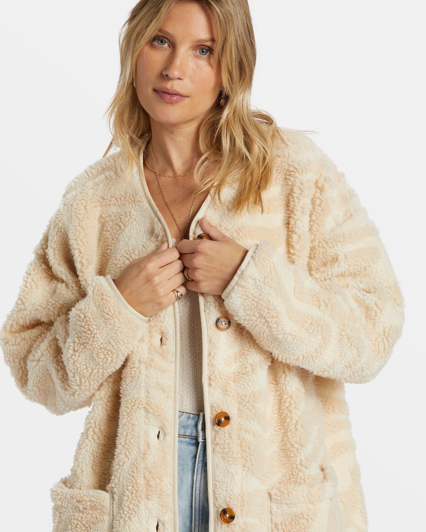 Fireside Cozy Buttoned Fleece Jacket - White Cap