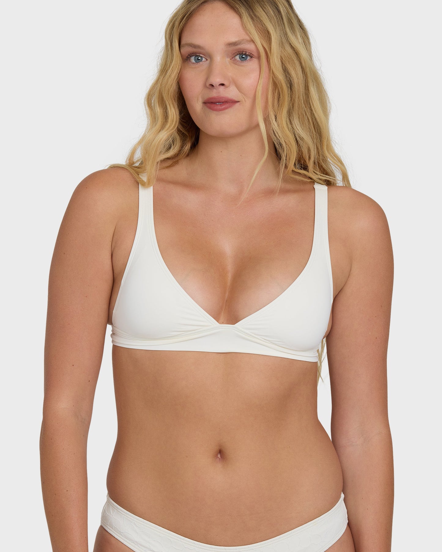 Classic Solid Banded Triangle Bikini Top - Salt Crystal