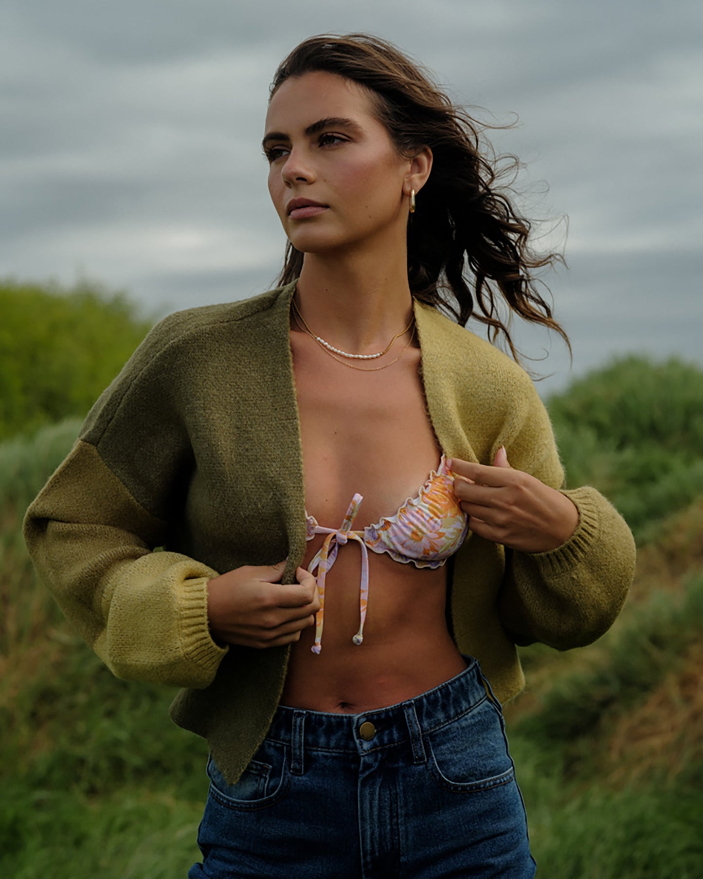 Block Out Cardigan - Green Tea