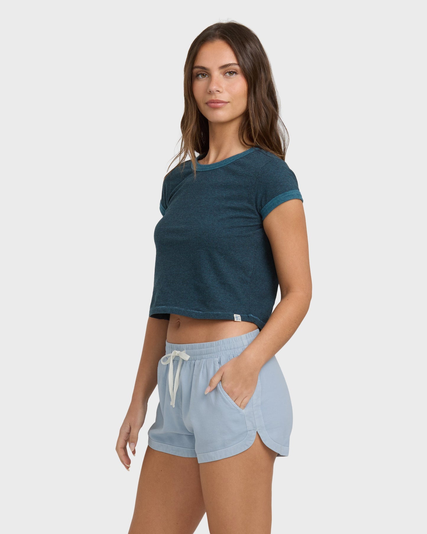 Road Trippin Elastic Waist Shorts - Washed Chambray