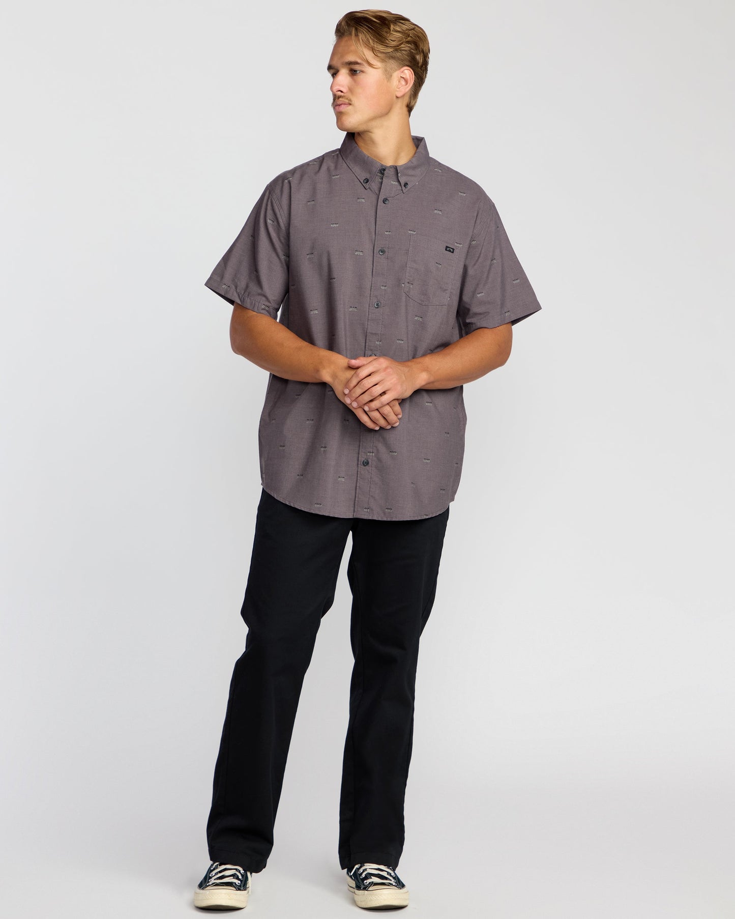 All Day Jacquard Short Sleeve Shirt - Gray Violet