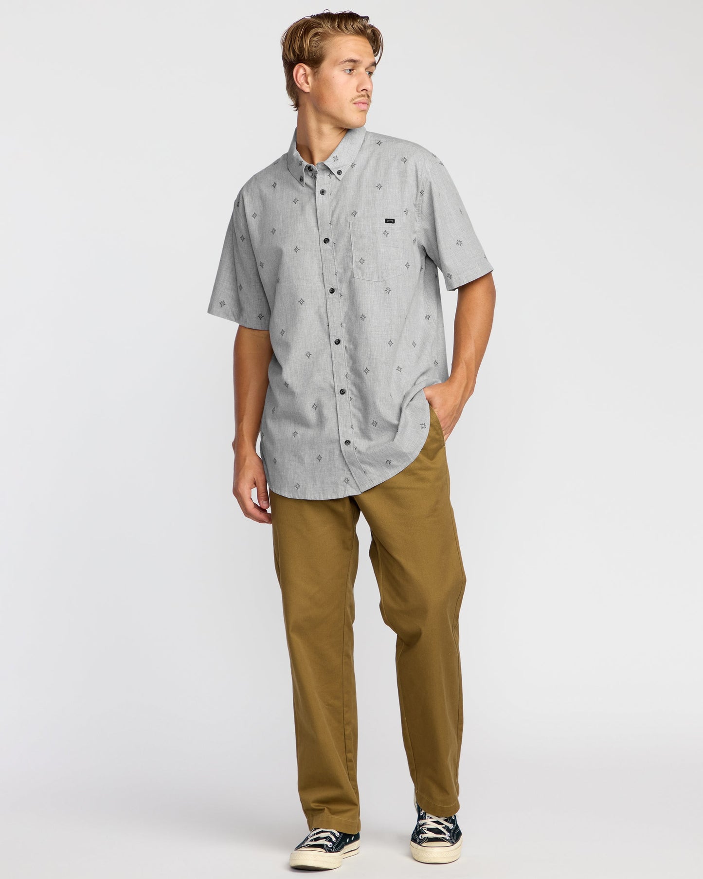 All Day Jacquard Short Sleeve Shirt - Silver