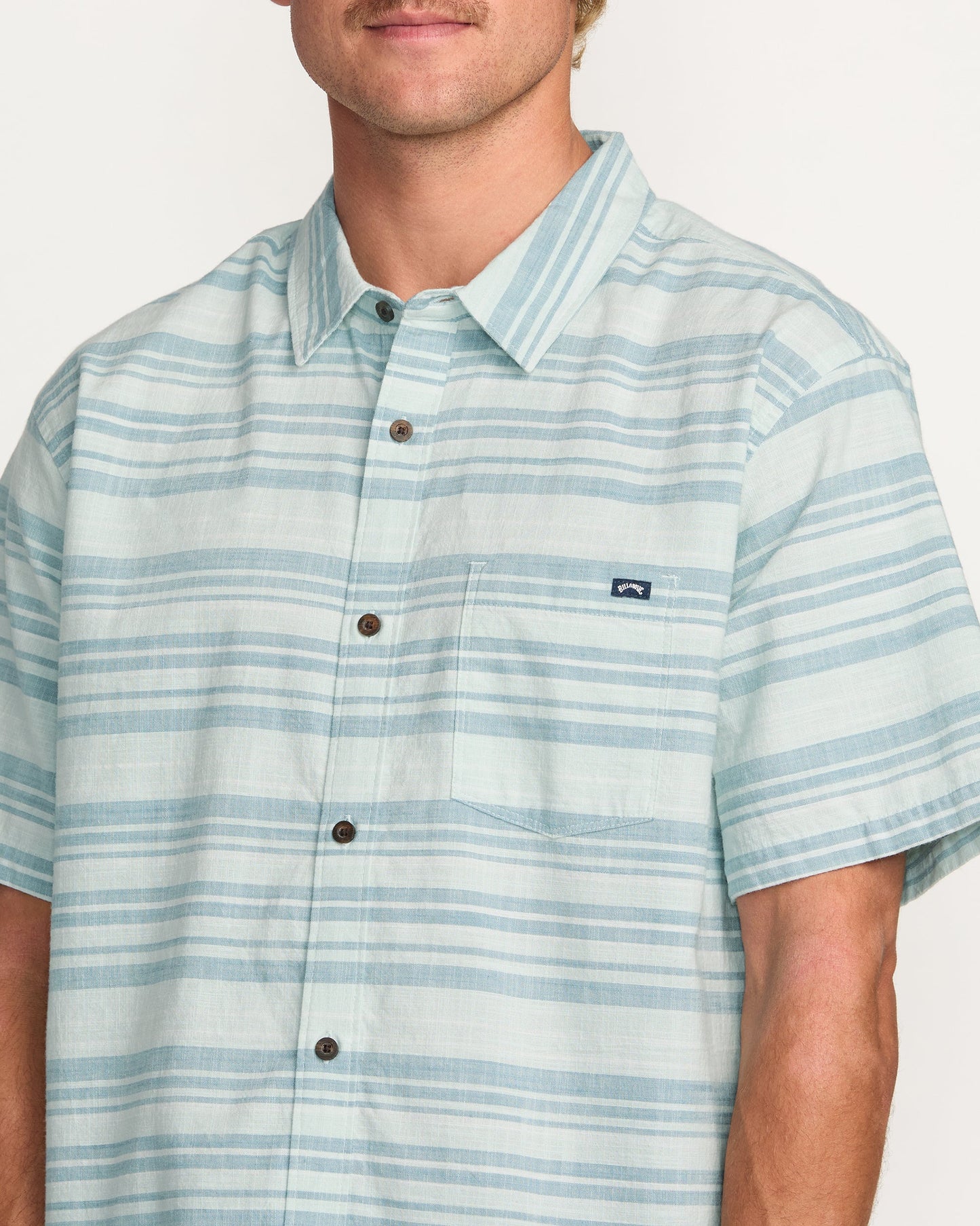 All Day Stripe Short Sleeve Shirt - Ash Blue