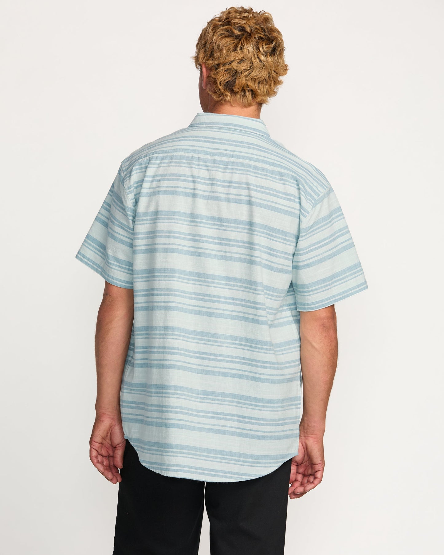 All Day Stripe Short Sleeve Shirt - Ash Blue
