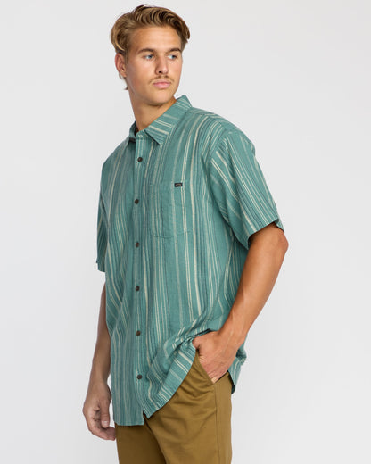 All Day Stripe Short Sleeve Shirt - Sage Green