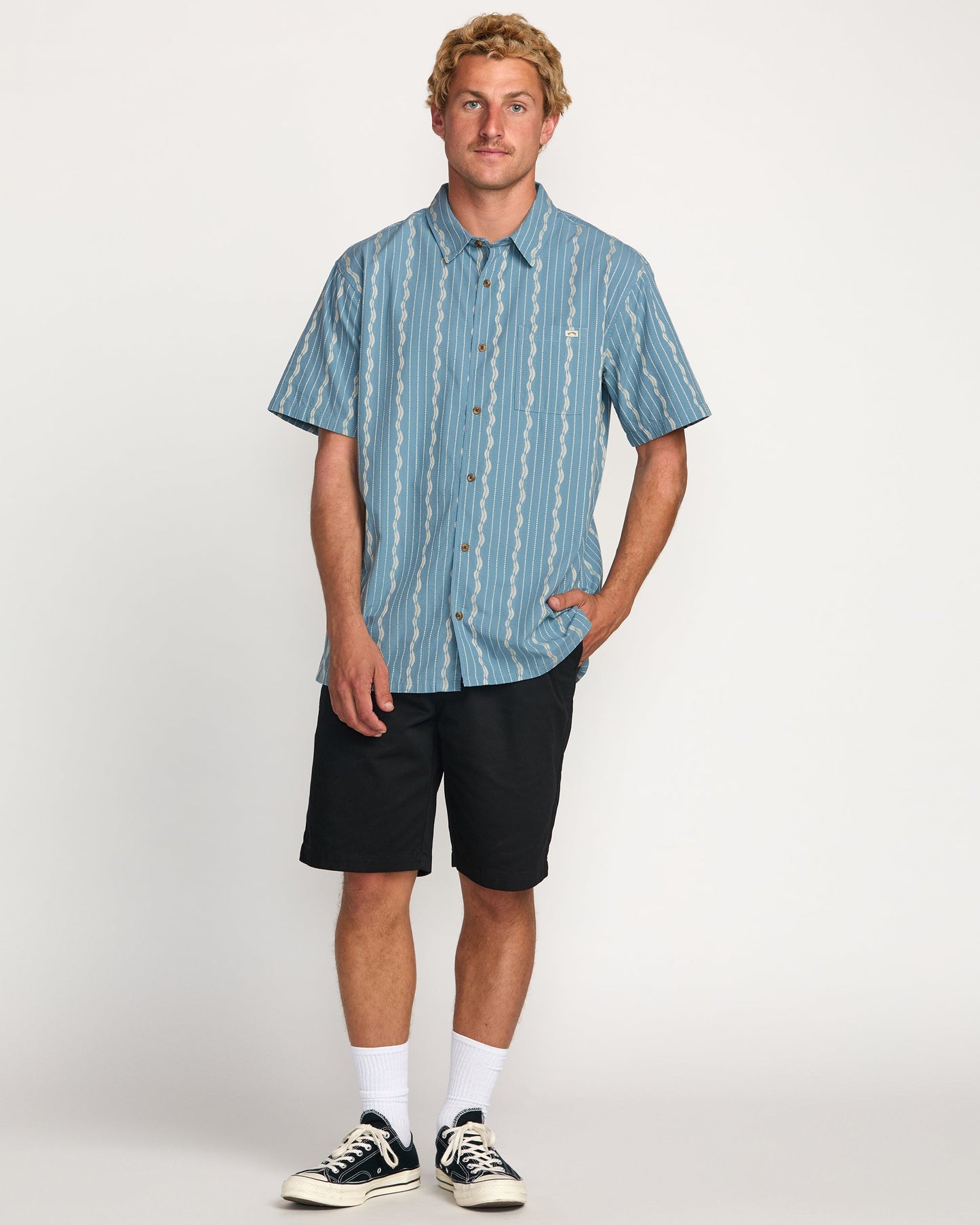 Sundays Jacquard Short Sleeve Shirt - Carolina Blue