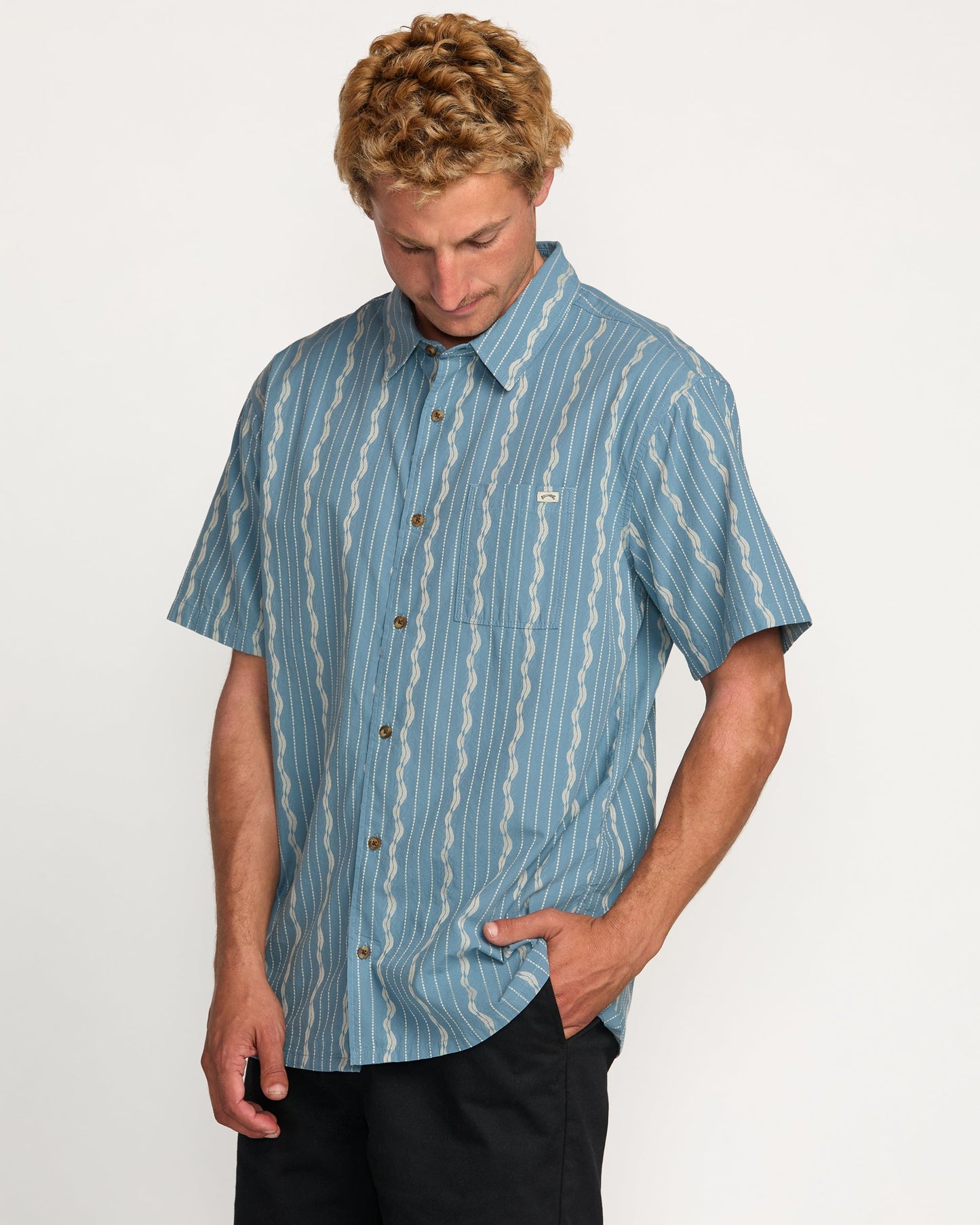 Sundays Jacquard Short Sleeve Shirt - Carolina Blue