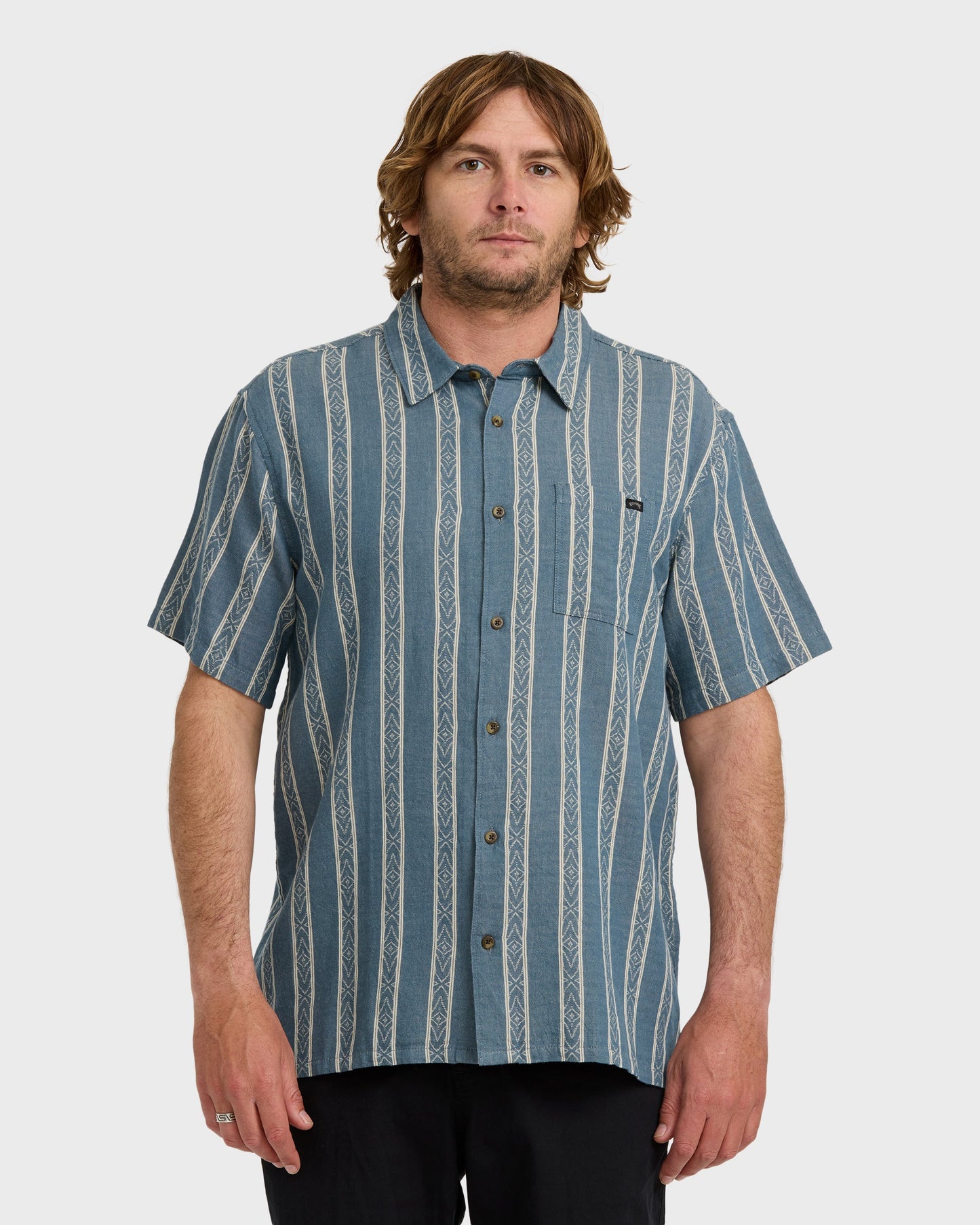 Sundays Jacquard Short Sleeve Shirt - Real Teal