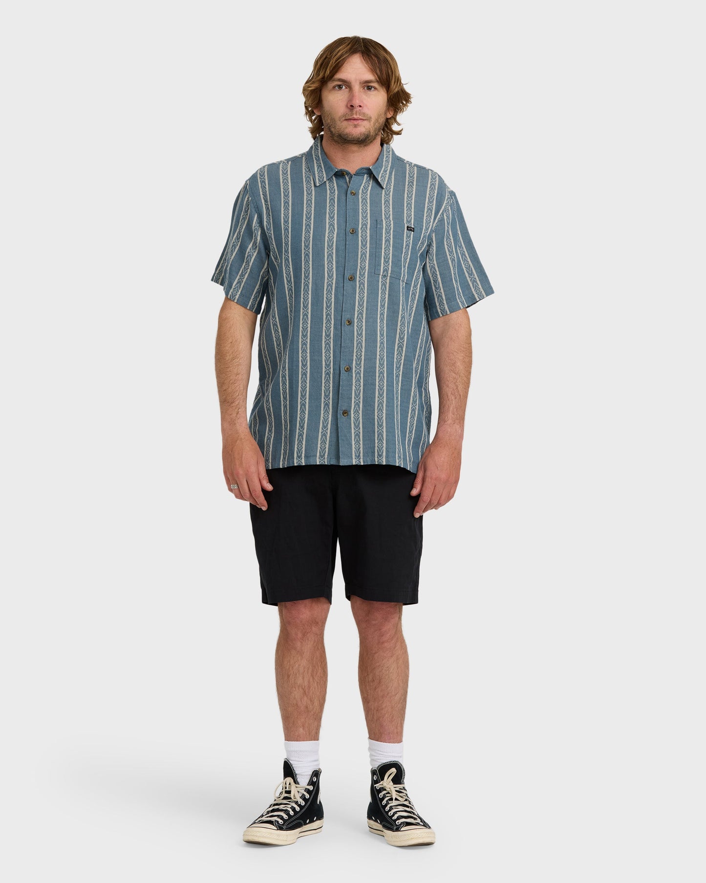 Sundays Jacquard Short Sleeve Shirt - Real Teal