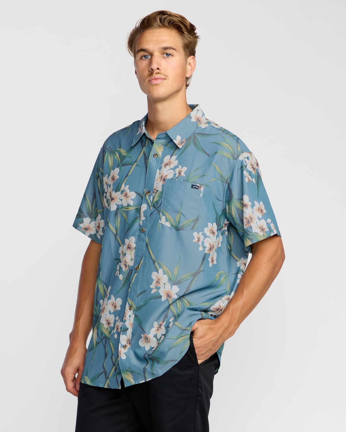 Sundays Lounge Short Sleeve Shirt - Steel Blue
