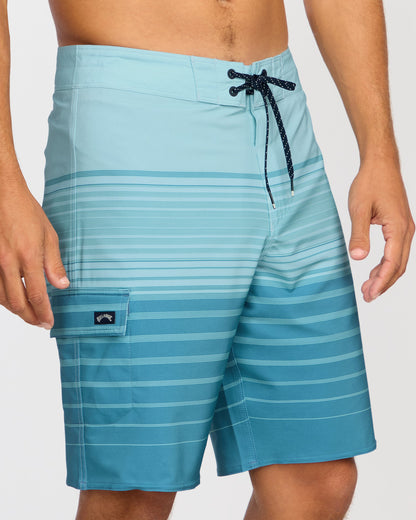 All Day Stripe Pro Performance 20" Boardshorts - Dusty Blue