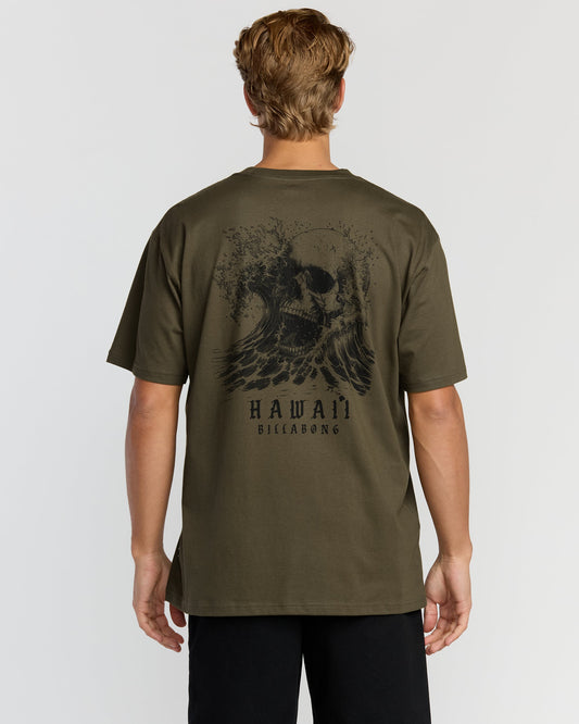 Skull Wave Hi Regular Short Sleeve T-Shirt - Military