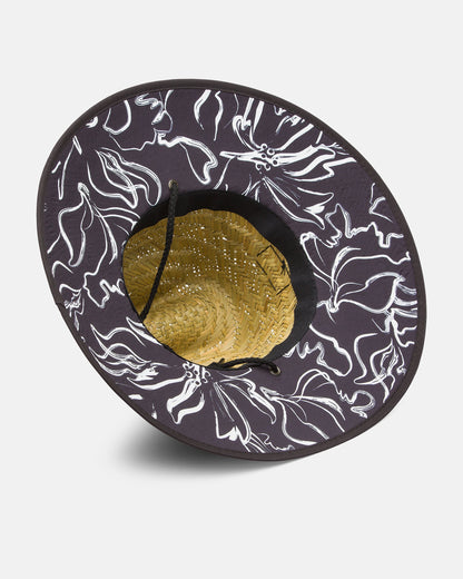 Tides Print Straw Hat - Black