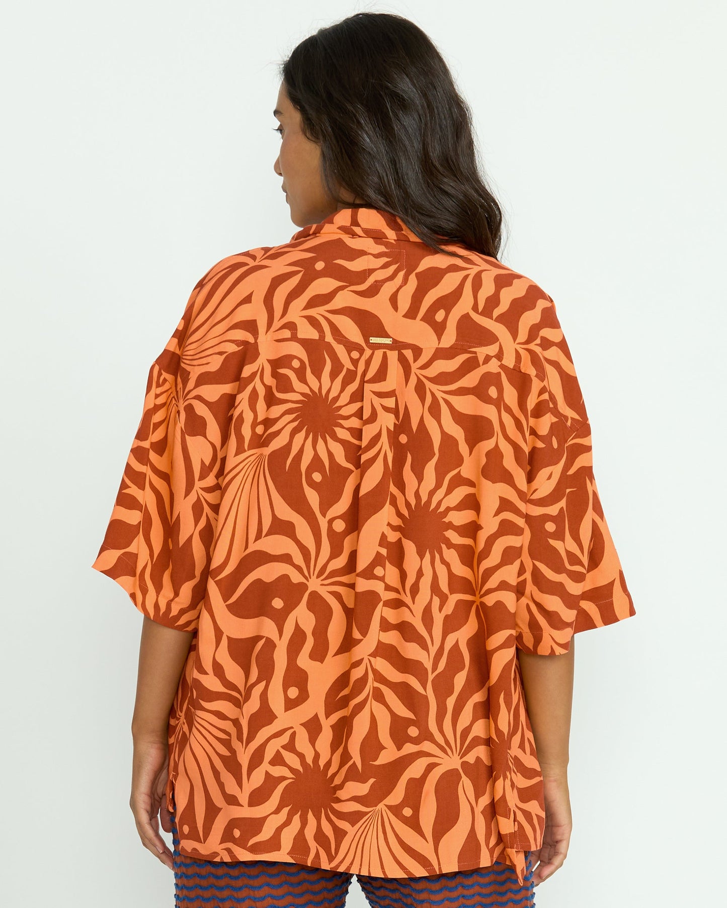 Beach Side Printed Short Sleeve Shirt - Orange Squeeze