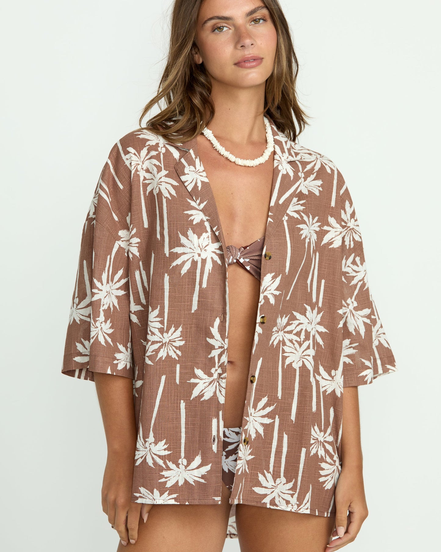 Beach Side Printed Short Sleeve Shirt - Nutmeg