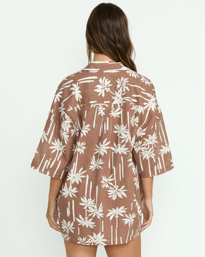 Beach Side Printed Short Sleeve Shirt - Nutmeg