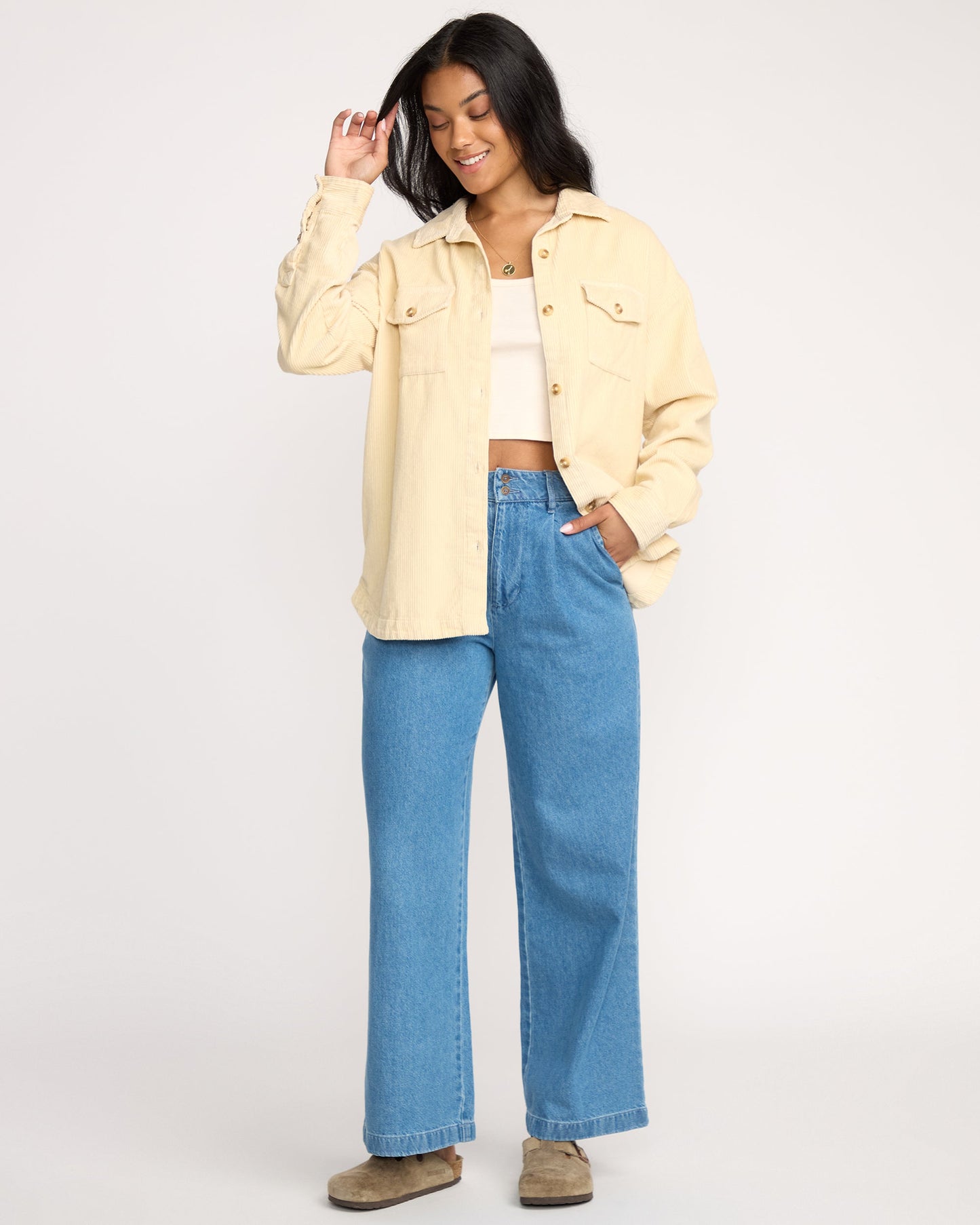 Fadeaway Long Sleeve Shacket - Whitecap