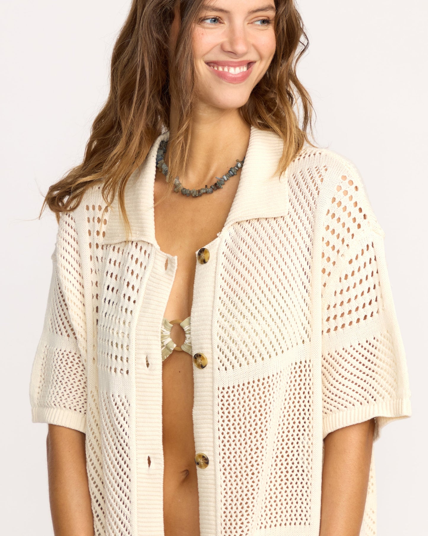 Cool Down Short Sleeve Sweater - Whitecap