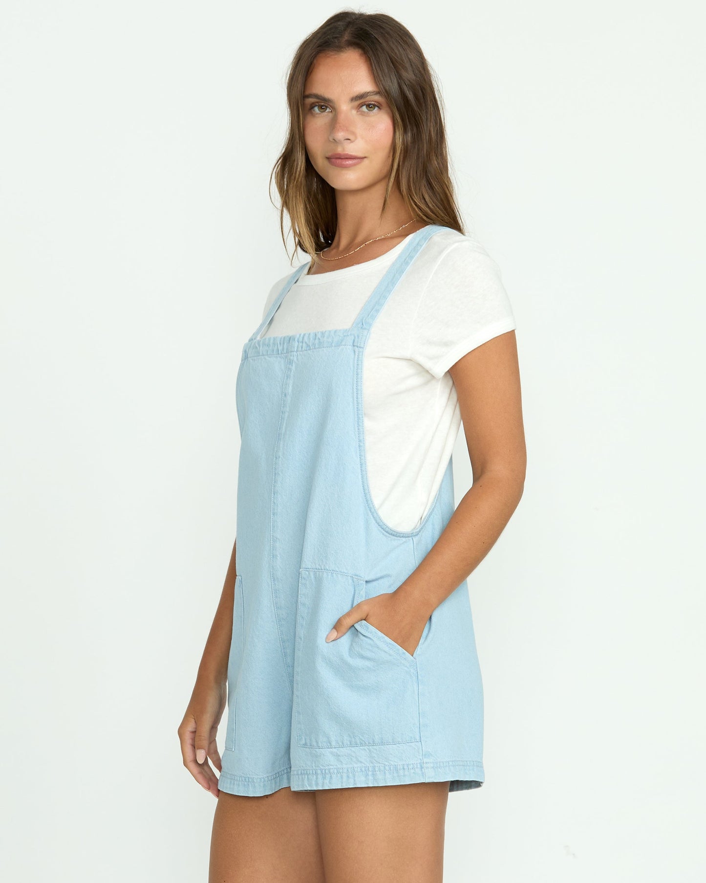 Beach Crush Denim Shortalls - Salt Blue