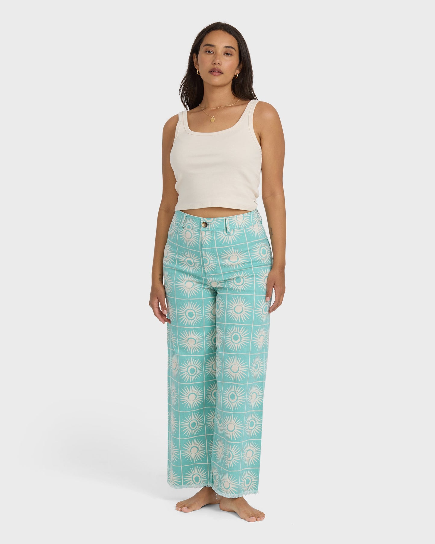 Free Fall Printed Twill Pants - Misty Blue