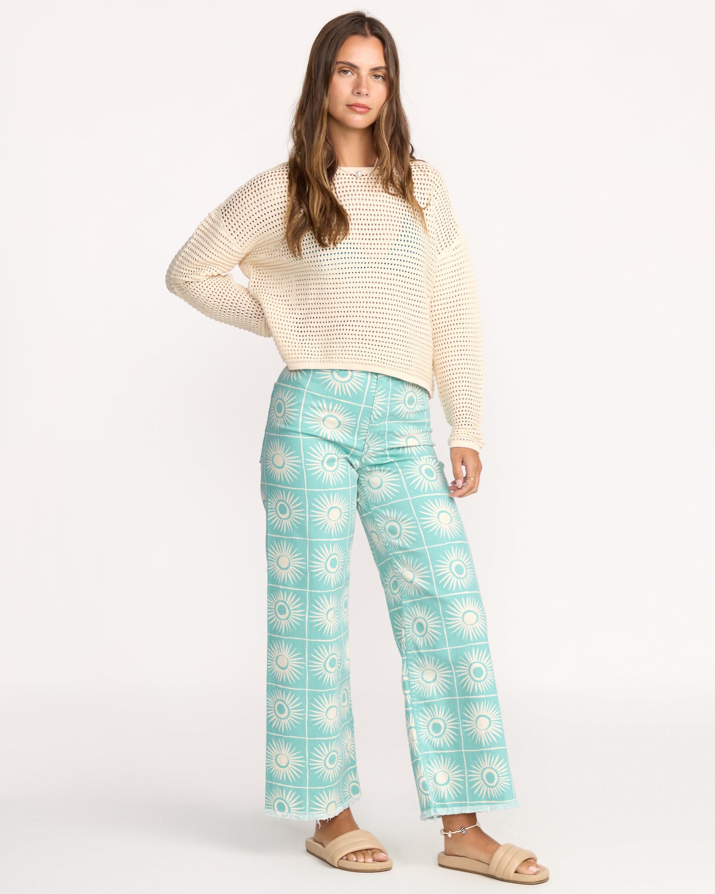 Free Fall Printed Twill Pants - Misty Blue
