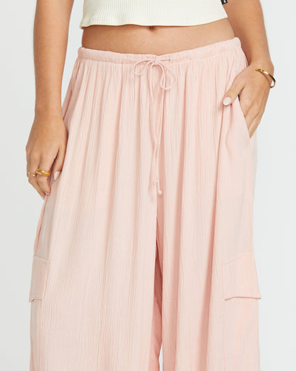 Beach Babe Cargo Elastic Waist Pants - Dusty Peach