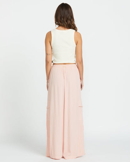 Beach Babe Cargo Elastic Waist Pants - Dusty Peach