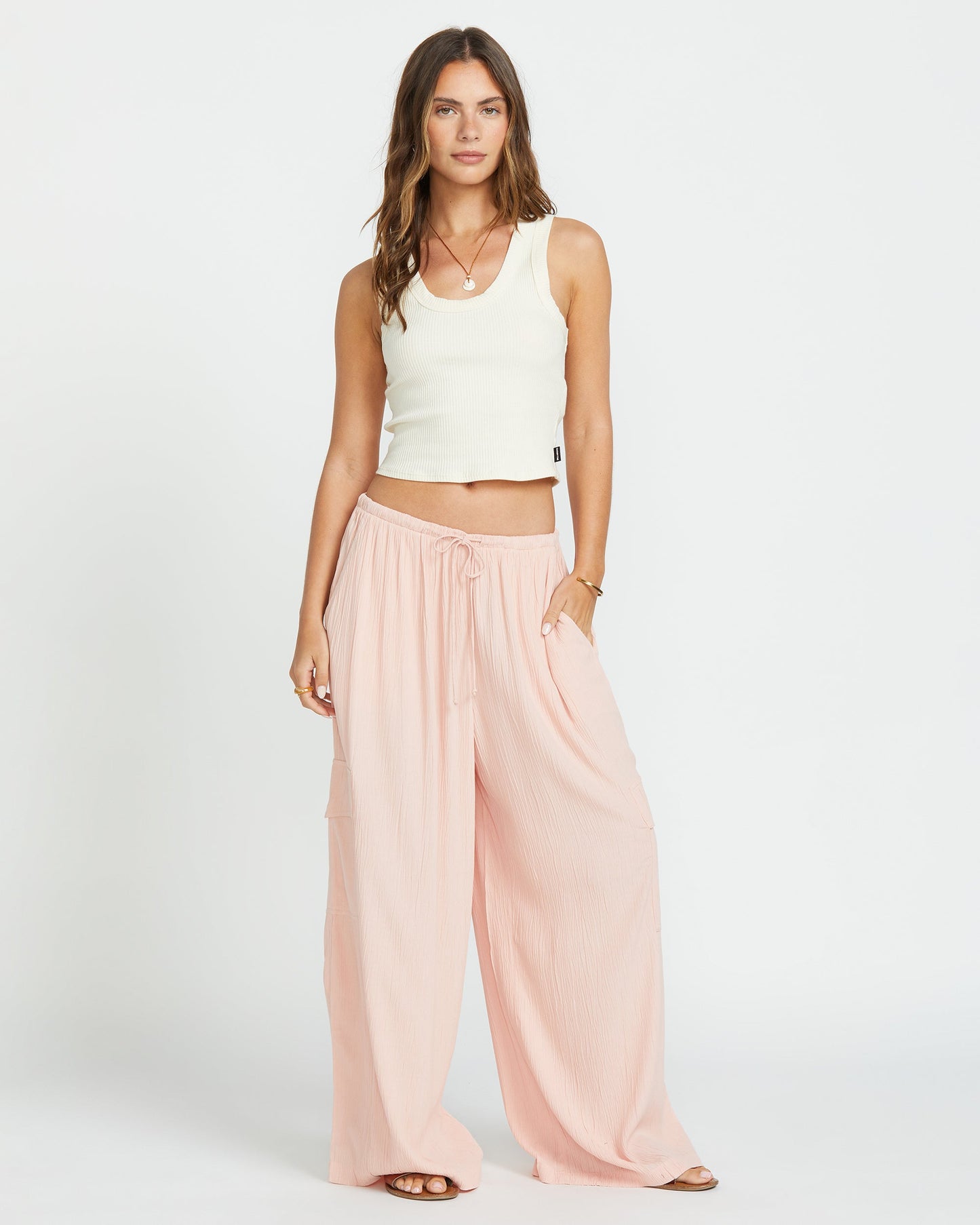 Beach Babe Cargo Elastic Waist Pants - Dusty Peach