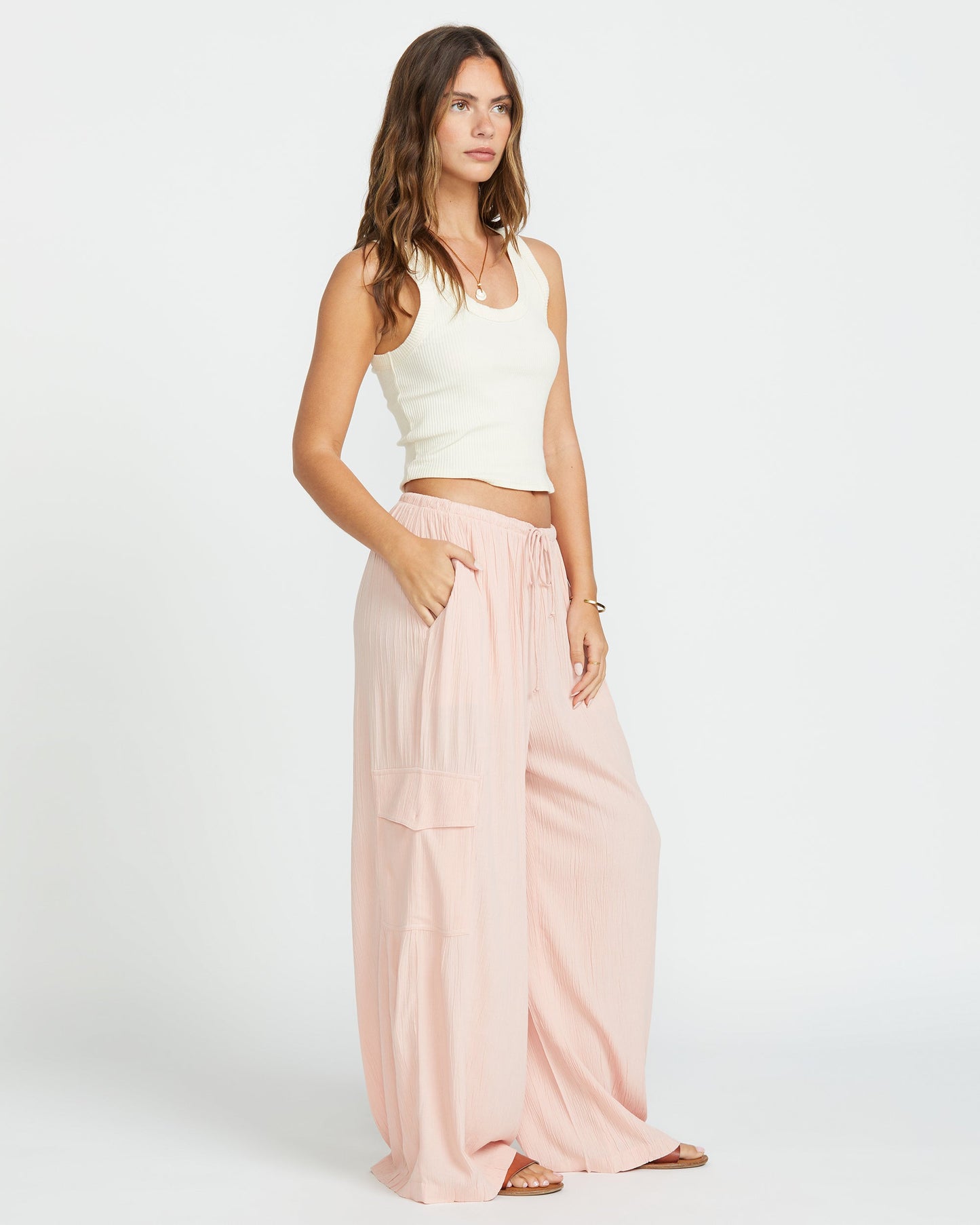 Beach Babe Cargo Elastic Waist Pants - Dusty Peach