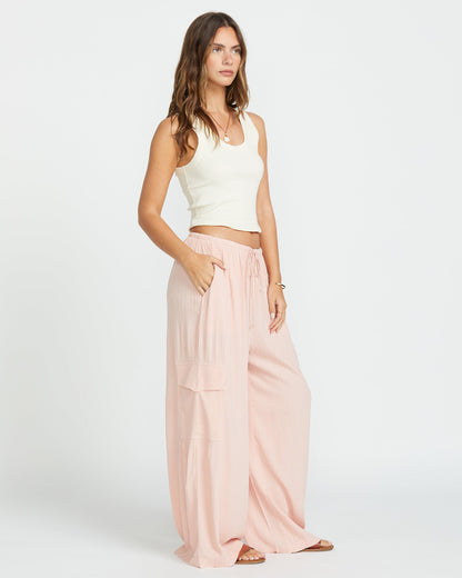 Beach Babe Cargo Elastic Waist Pants - Dusty Peach