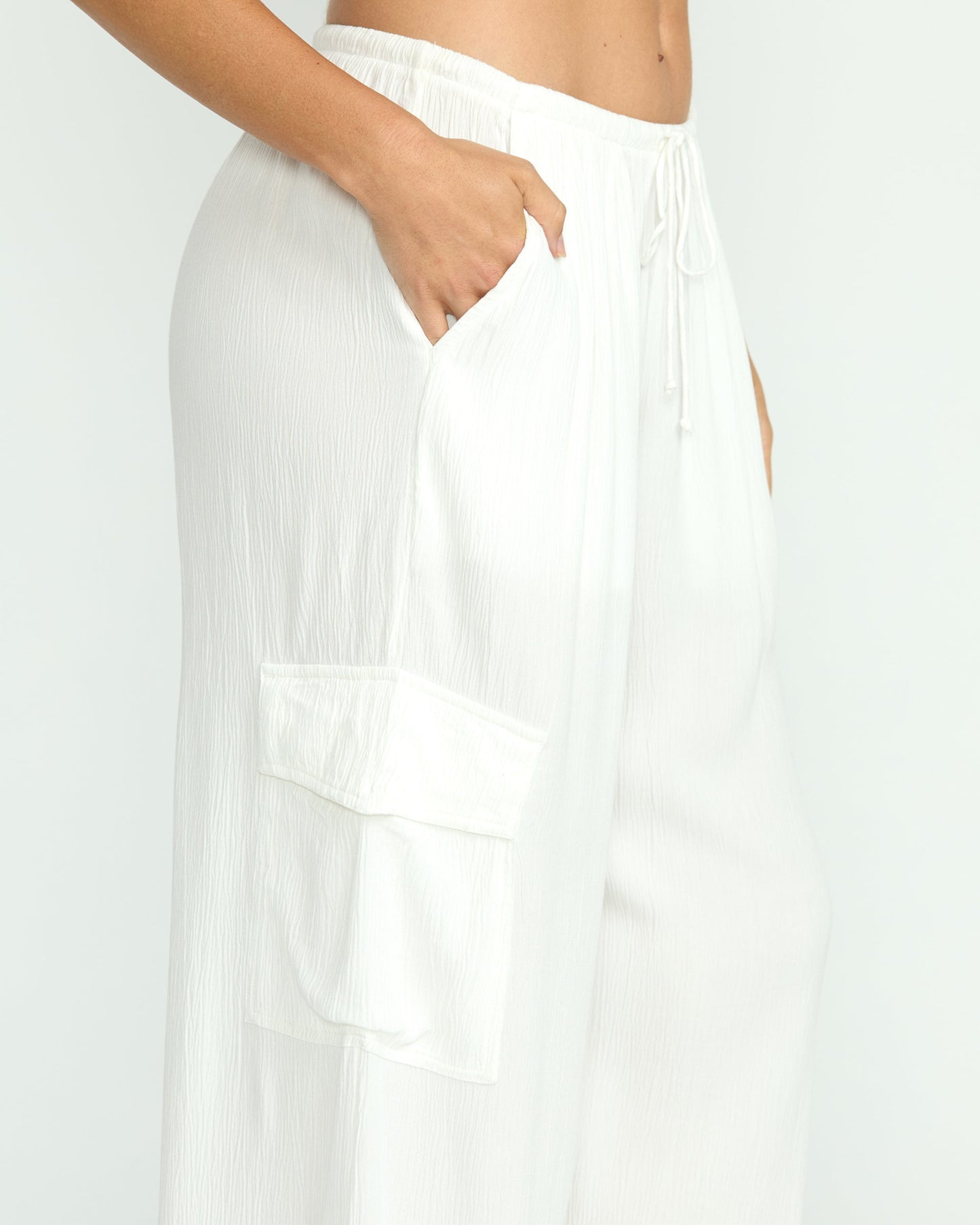 Beach Babe Cargo Elastic Waist Pants - Salt Crystal
