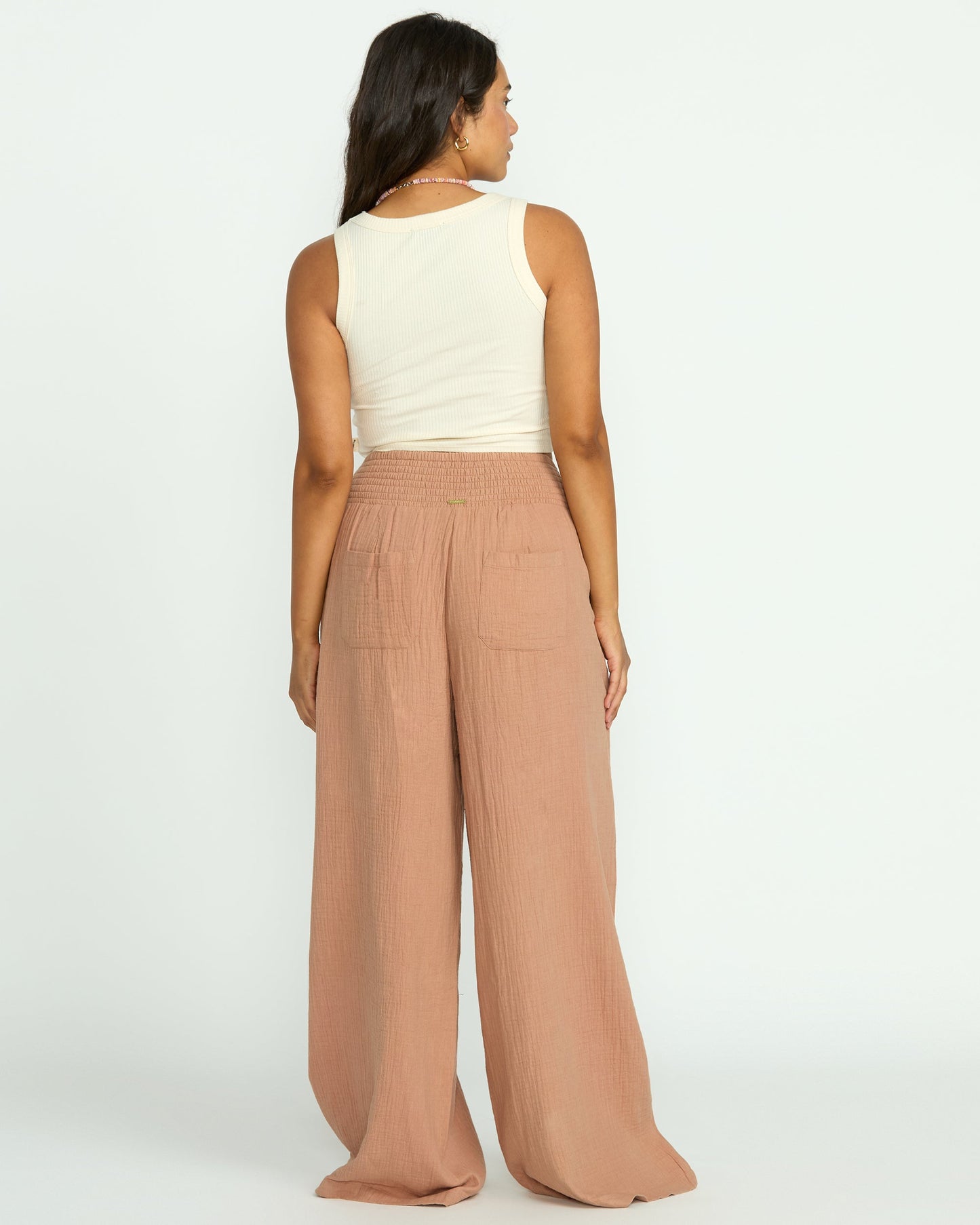 New Waves Gauze Elastic Waist Pants - Rose Brown