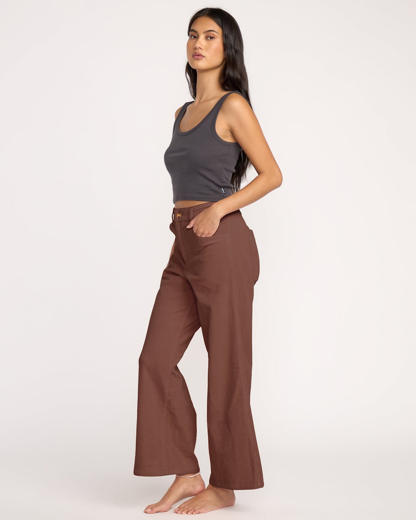 Free Fall High-Waist Cord Pants - Espresso