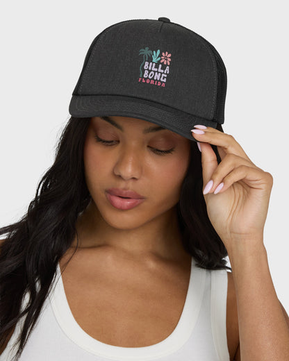 Floral Block Fl Trucker Hat - Black Pebble