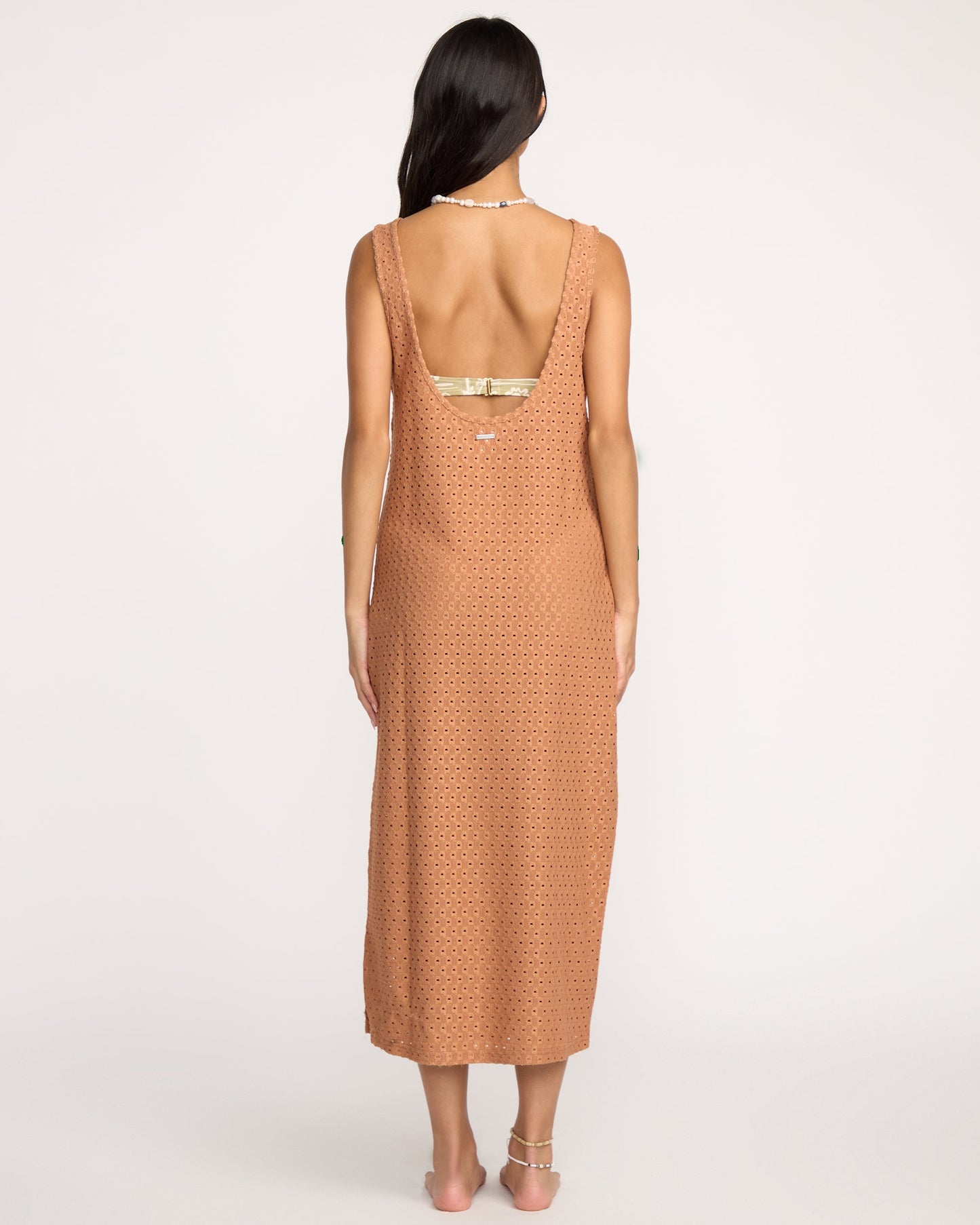 Eyelet Sun Midi Dress Beach Coverup - Rose Brown