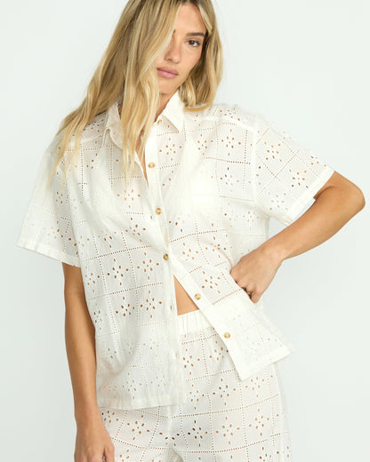 Eyelet Crush Beach Coverup Top - Salt Crystal