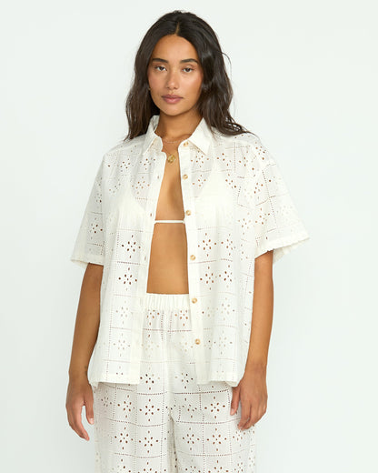 Eyelet Crush Beach Coverup Top - Salt Crystal