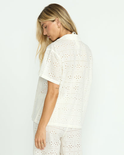 Eyelet Crush Beach Coverup Top - Salt Crystal